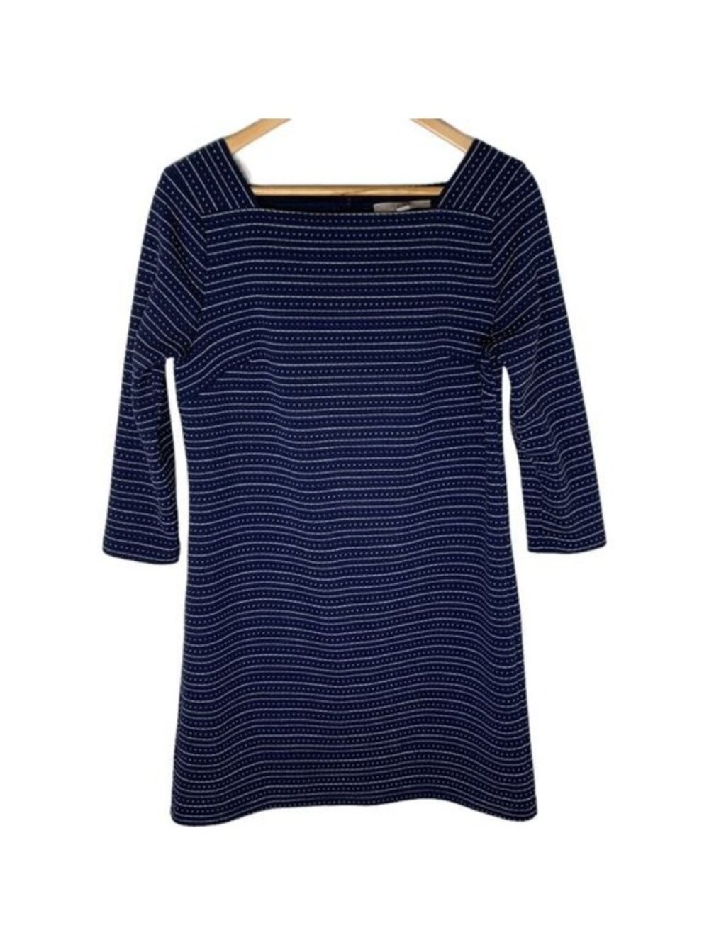 LOFT Navy Stripe Shift Dress Womens Small Knit Stretch Work Casual